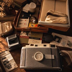 Vintage Polaroid Land Camera Set w Leather Case Flash Accessories Retro